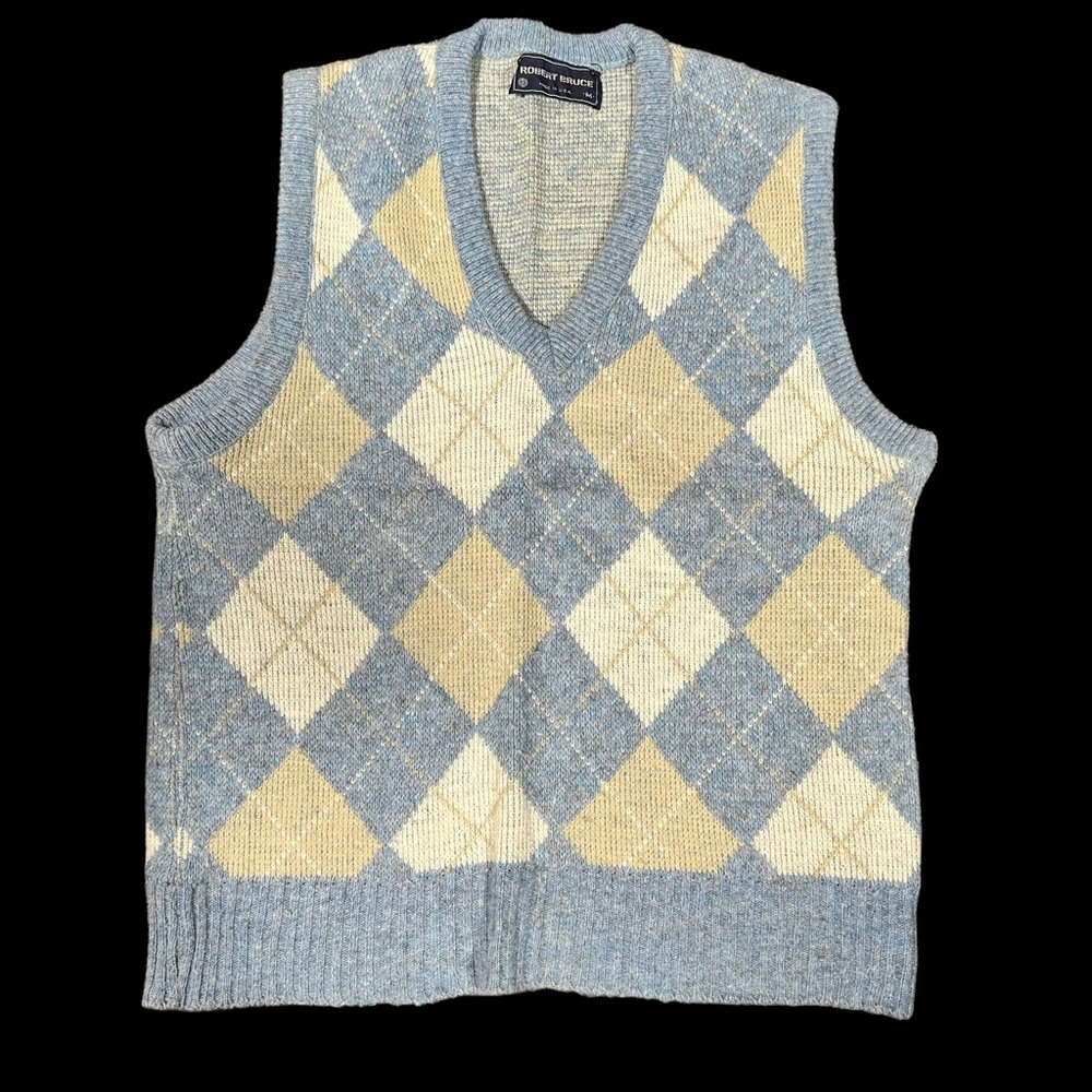 Vintage Robert Bruce Argyle Sweater Vest V-Neck Size Medium